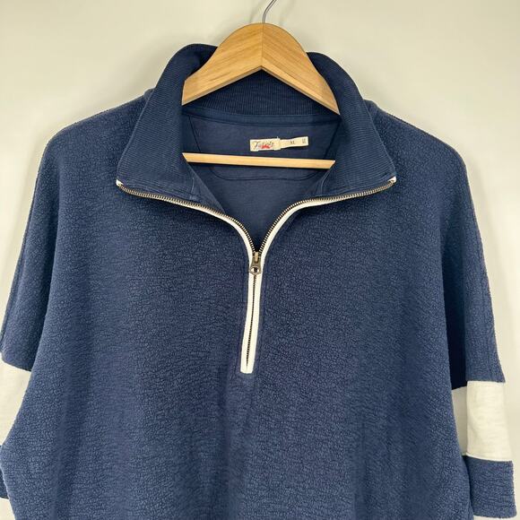 Faherty Beach Fleece Quarter Zip Sweatshirt Striped Jacket Navy Blue White - Picture 6 of 16